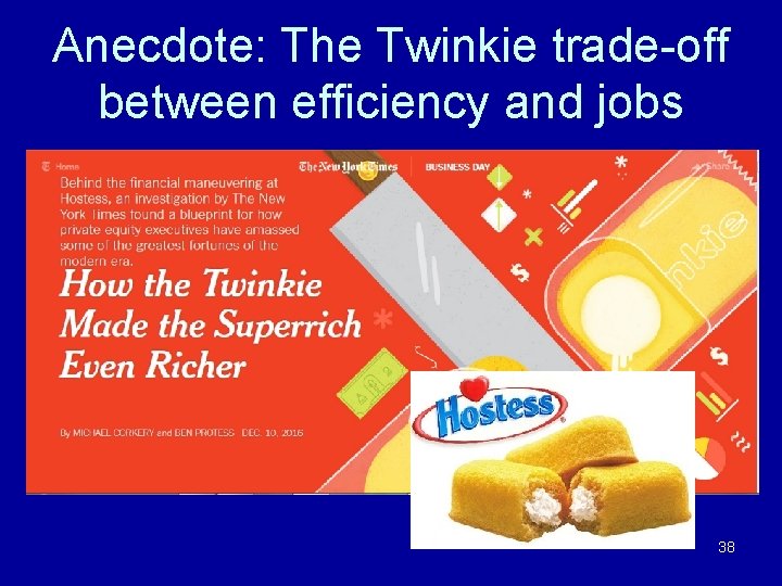 Anecdote: The Twinkie trade-off between efficiency and jobs 38 