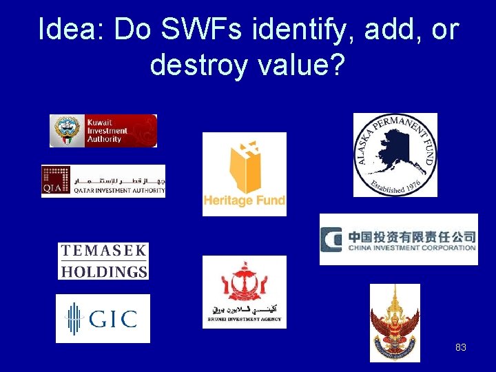 Idea: Do SWFs identify, add, or destroy value? 83 