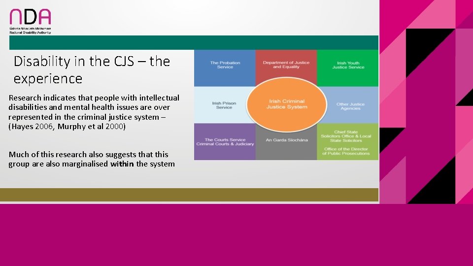 Disability in the CJS – the experience Research indicates that people with intellectual disabilities