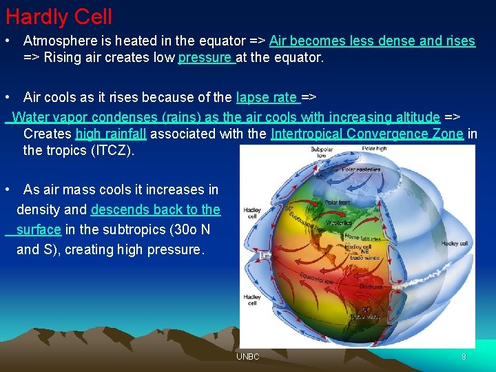 Hardly Cell • Atmosphere is heated in the equator => Air becomes less dense