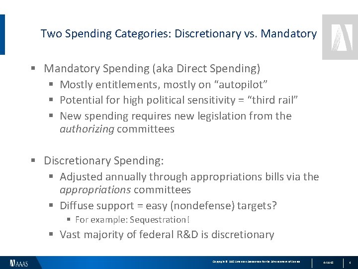 Two Spending Categories: Discretionary vs. Mandatory § Mandatory Spending (aka Direct Spending) § Mostly
