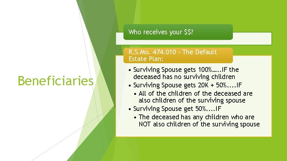 Who receives your $$? R. S. Mo. 474. 010 - The Default Estate Plan: