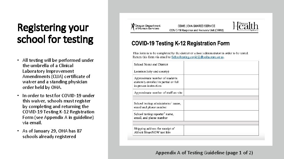 Registering your school for testing • All testing will be performed under the umbrella