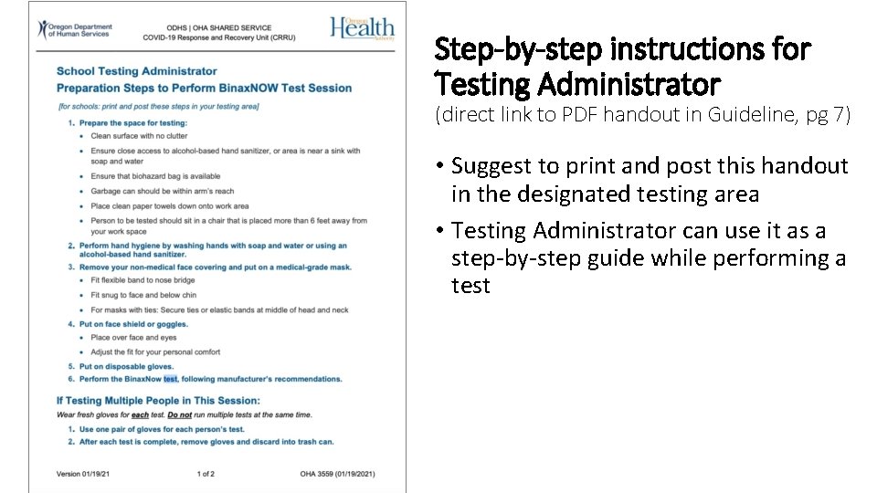 Step-by-step instructions for Testing Administrator (direct link to PDF handout in Guideline, pg 7)