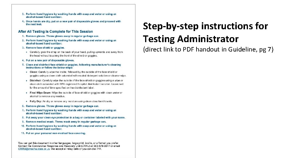 Step-by-step instructions for Testing Administrator (direct link to PDF handout in Guideline, pg 7)