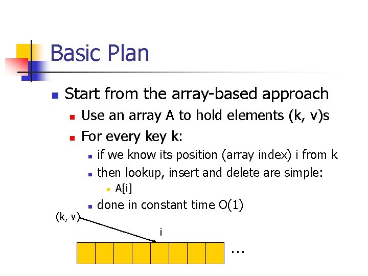 Basic Plan n Start from the array-based approach n n Use an array A