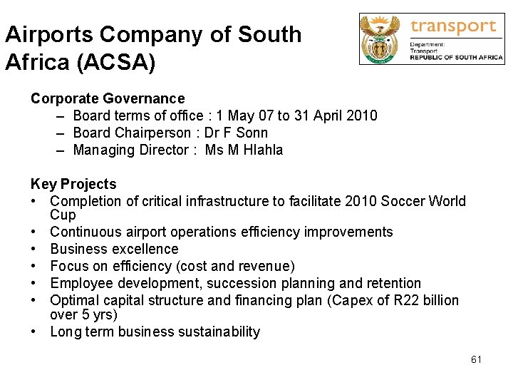 Airports Company of South Africa (ACSA) Corporate Governance – Board terms of office :