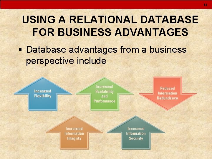 14 USING A RELATIONAL DATABASE FOR BUSINESS ADVANTAGES § Database advantages from a business 14 USING A RELATIONAL DATABASE FOR BUSINESS ADVANTAGES § Database advantages from a business