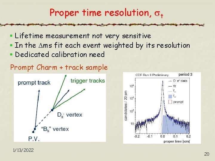 Proper time resolution, t § Lifetime measurement not very sensitive § In the ms