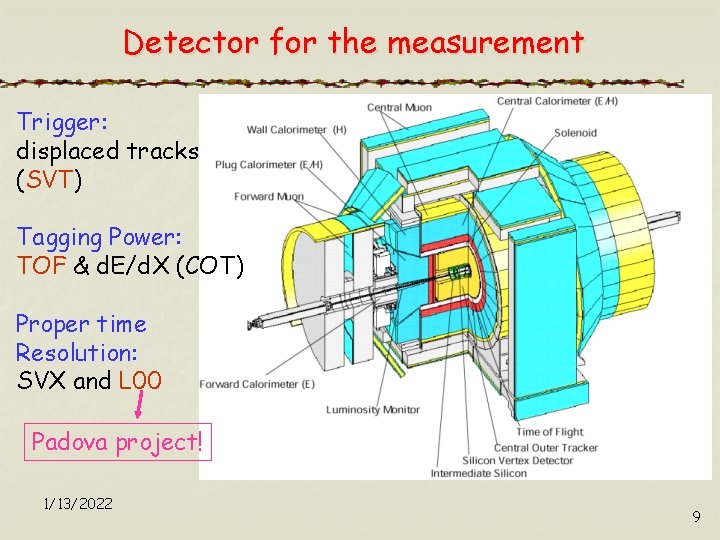 Detector for the measurement Trigger: displaced tracks (SVT) Tagging Power: TOF & d. E/d.