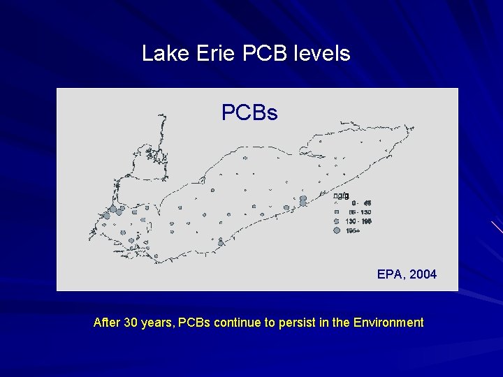 Lake Erie PCB levels PCBs EPA, 2004 After 30 years, PCBs continue to persist