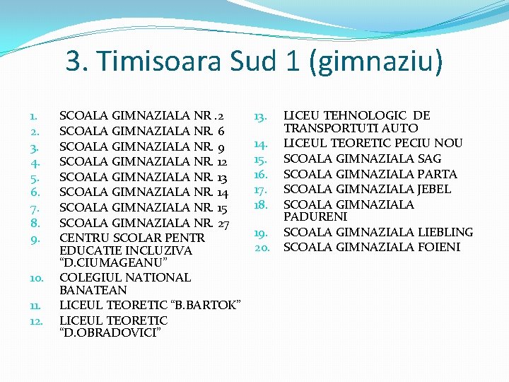 3. Timisoara Sud 1 (gimnaziu) 1. 2. 3. 4. 5. 6. 7. 8. 9.