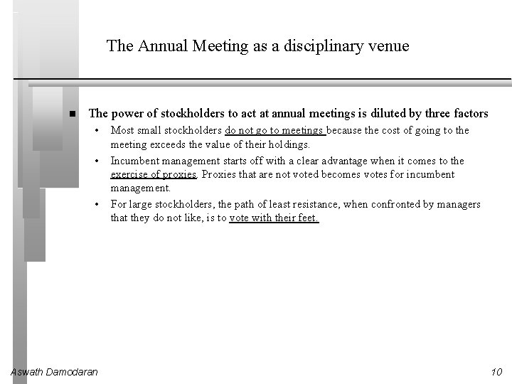 The Annual Meeting as a disciplinary venue The power of stockholders to act at