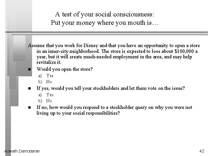 A test of your social consciousness: Put your money where you mouth is… Assume