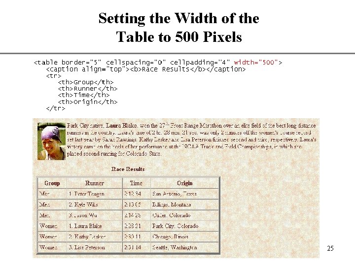 Setting the Width of the Table to 500 Pixels XP 25 