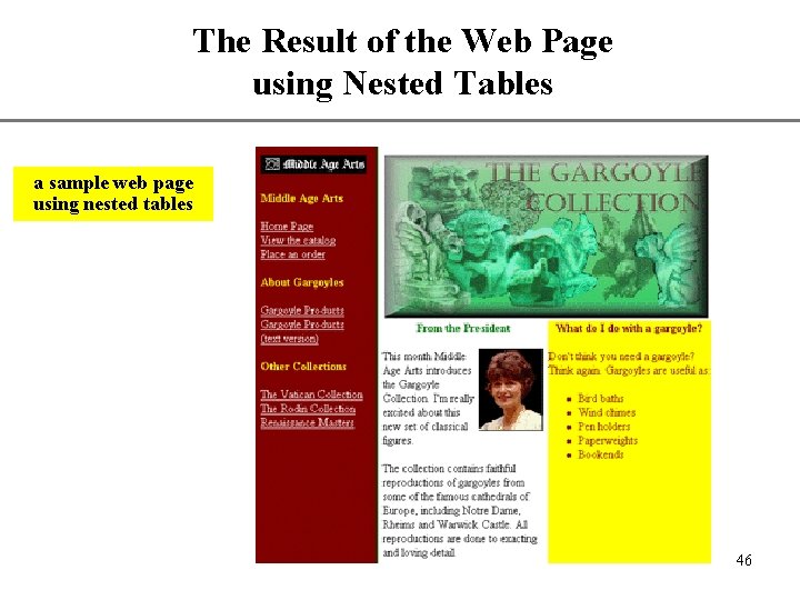 The Result of the Web Page using Nested Tables XP a sample web page