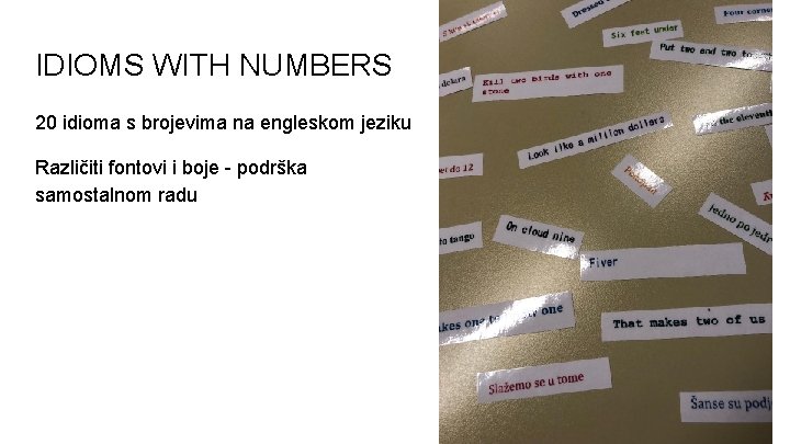 IDIOMS WITH NUMBERS 20 idioma s brojevima na engleskom jeziku Različiti fontovi i boje