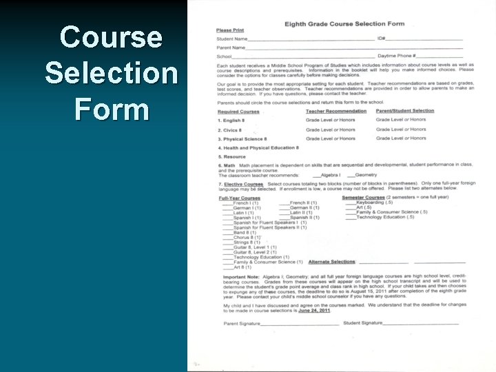 Course Selection Form 