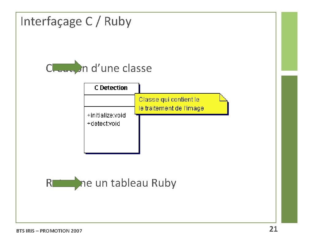 Interfaçage C / Ruby Création d’une classe Retourne un tableau Ruby BTS IRIS –