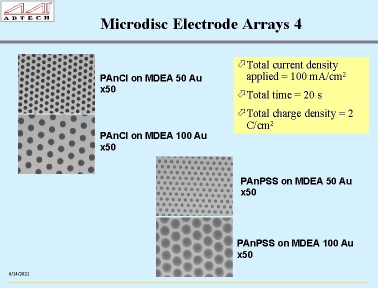 Microdisc Electrode Arrays 4 PAn. Cl on MDEA 50 Au x 50 PAn. Cl