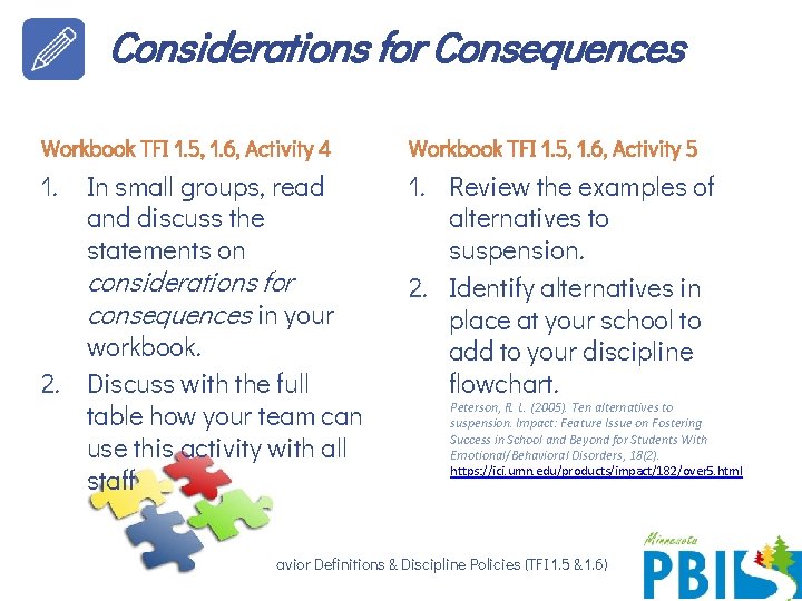 Considerations for Consequences Workbook TFI 1. 5, 1. 6, Activity 4 Workbook TFI 1.