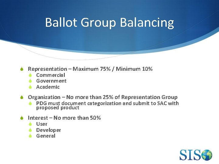 Ballot Group Balancing S Representation – Maximum 75% / Minimum 10% S Commercial S