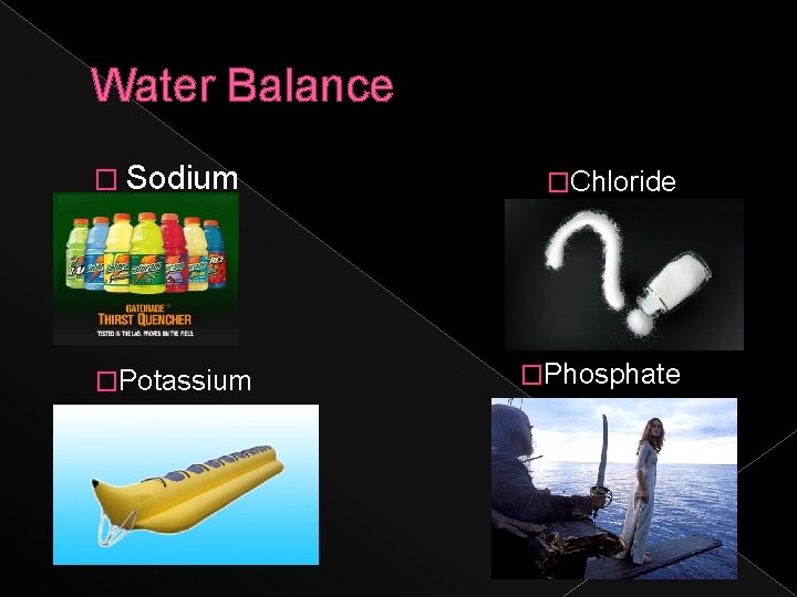Water Balance � Sodium �Potassium �Chloride �Phosphate 