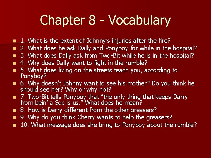 Chapter 8 - Vocabulary n n n n n 1. What is the extent