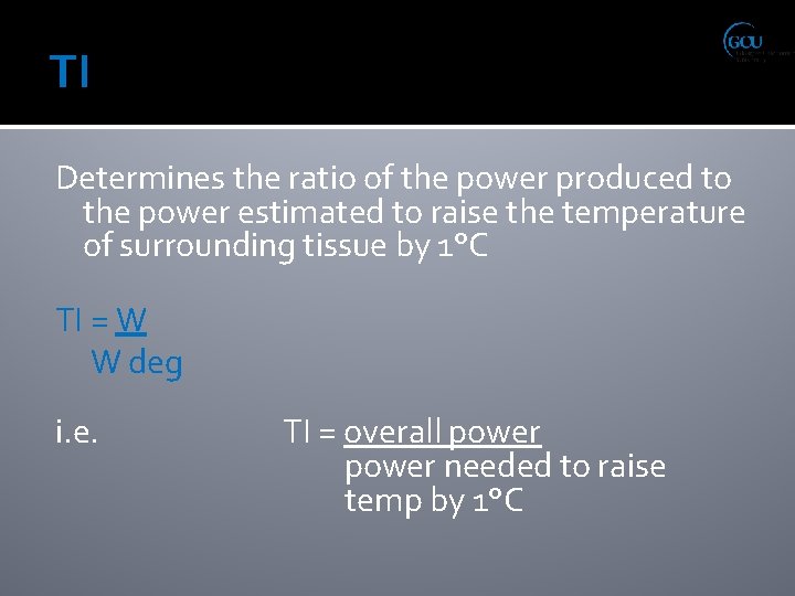 TI Determines the ratio of the power produced to the power estimated to raise