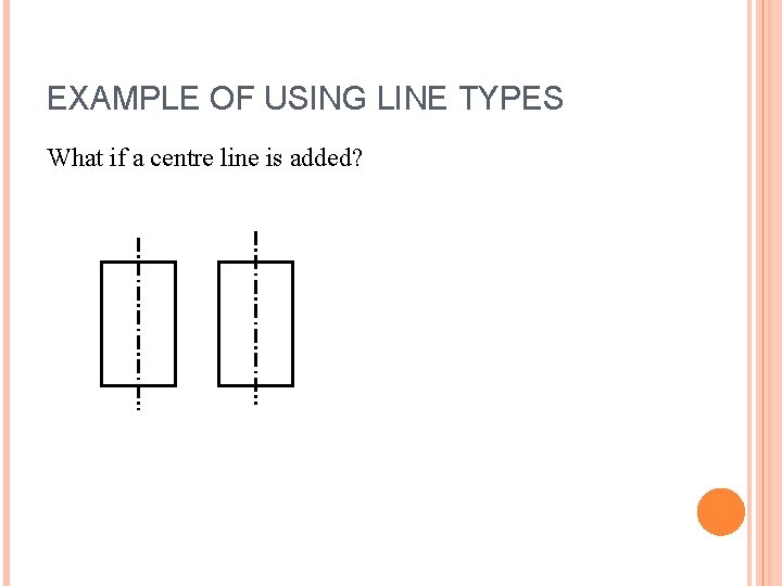 EXAMPLE OF USING LINE TYPES What if a centre line is added?  EXAMPLE OF USING LINE TYPES What if a centre line is added?