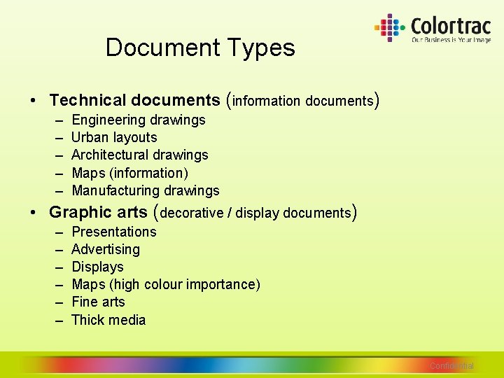 Document Types • Technical documents (information documents) – – – Engineering drawings Urban layouts Document Types • Technical documents (information documents) – – – Engineering drawings Urban layouts