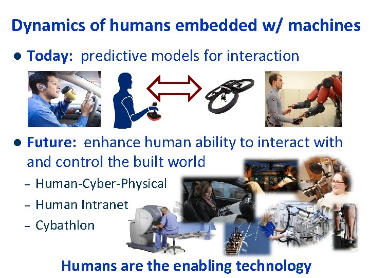 Dynamics of humans embedded w/ machines l Today: predictive models for interaction l Future:
