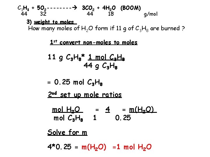 C 3 H 8 + 5 O 2 ---- 3 CO 2 + 4