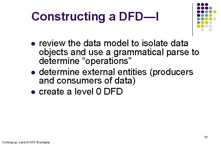 Constructing a DFD—I l l l review the data model to isolate data objects