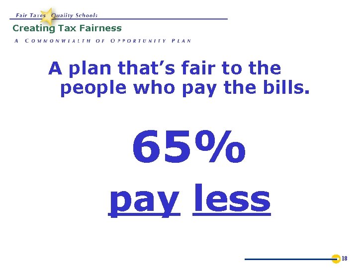 Creating Tax Fairness A plan that’s fair to the people who pay the bills.