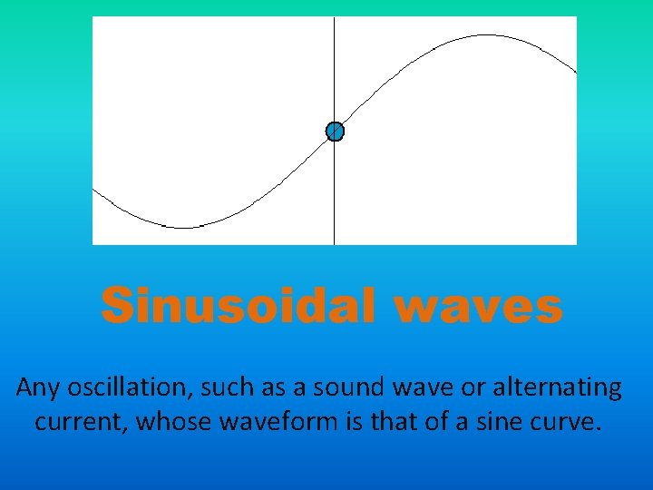 Sinusoidal waves Any oscillation, such as a sound wave or alternating current, whose waveform