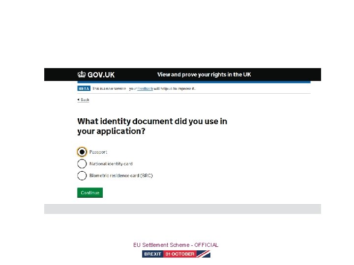 Authentication EU Settlement Scheme - OFFICIAL 