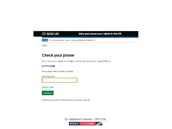 Authentication EU Settlement Scheme - OFFICIAL 