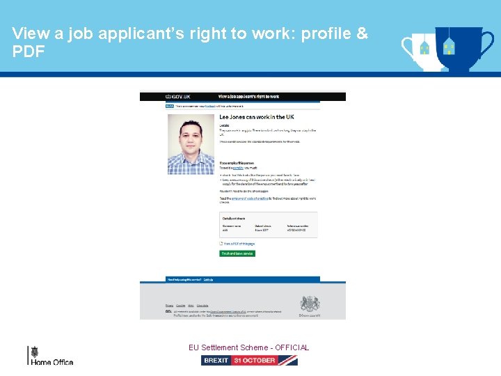 View a job applicant’s right to work: profile & PDF EU Settlement Scheme -