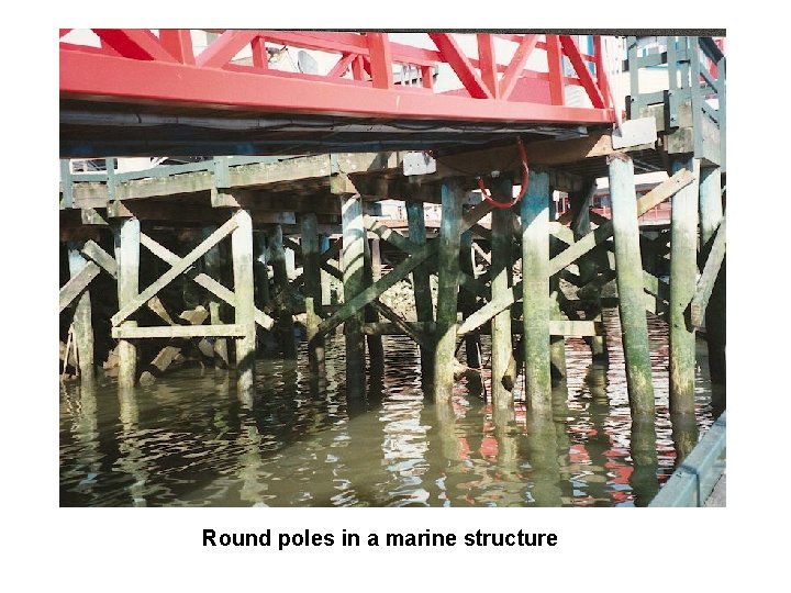 Round poles in a marine structure 