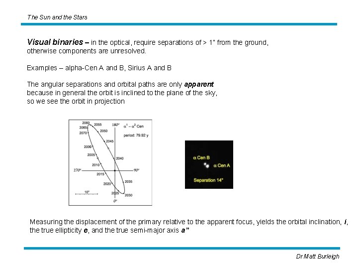 The Sun and the Stars Visual binaries – in the optical, require separations of