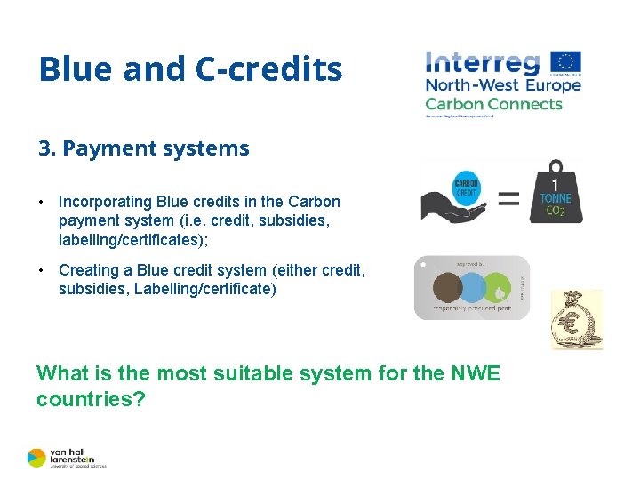 Blue and C-credits 3. Payment systems • Incorporating Blue credits in the Carbon payment