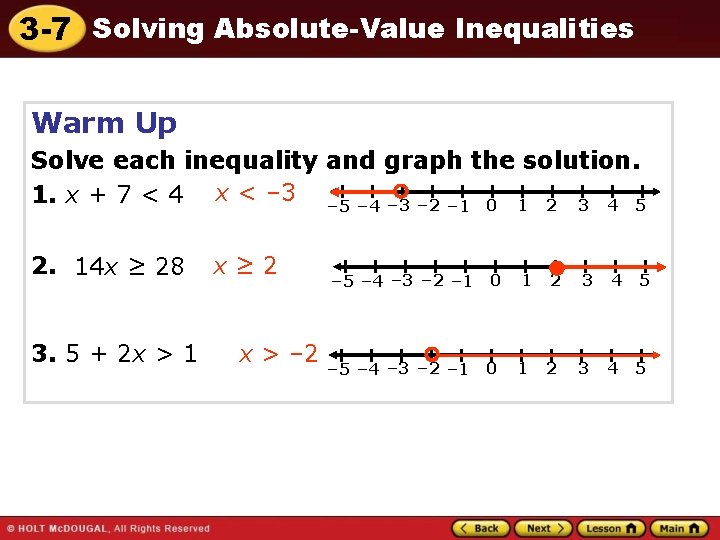 3 7 Solving AbsoluteValue Inequalities Warm Up Lesson