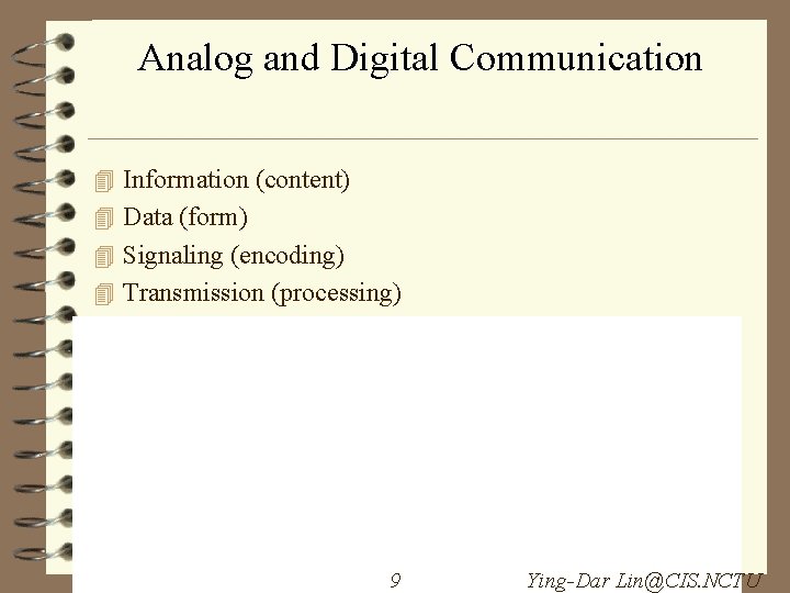 Analog and Digital Communication 4 Information (content) 4 Data (form) 4 Signaling (encoding) 4