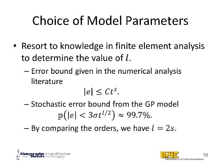 Choice of Model Parameters • 10 