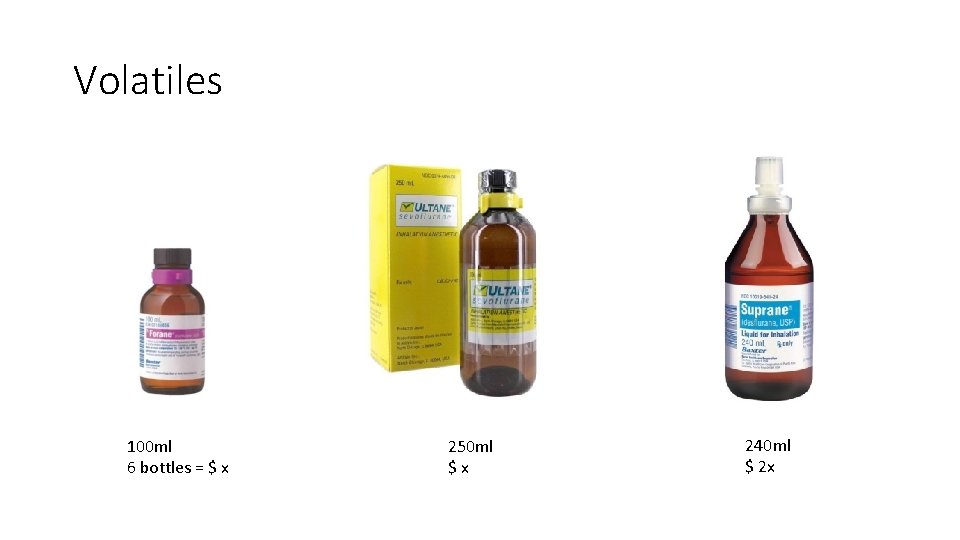 Volatiles 100 ml 6 bottles = $ x 250 ml $x 240 ml $