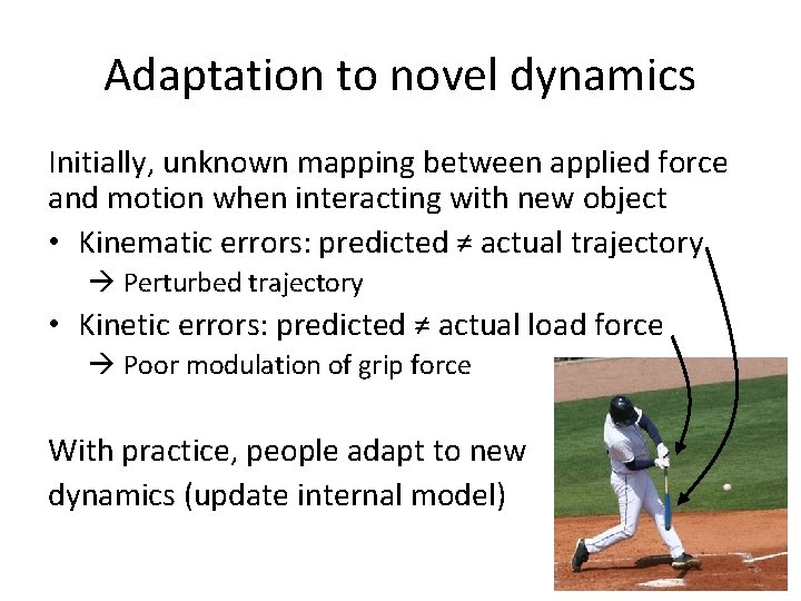 Adaptation to novel dynamics Initially, unknown mapping between applied force and motion when interacting