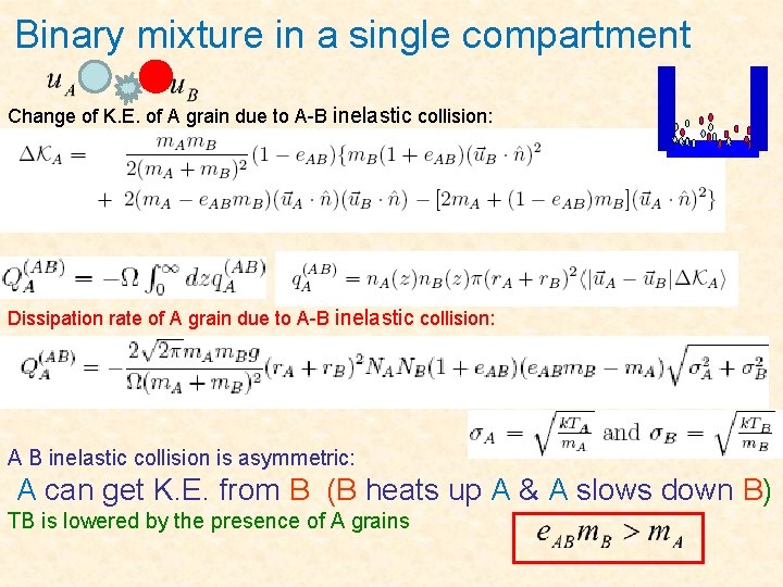 Binary mixture in a single compartment Change of K. E. of A grain due