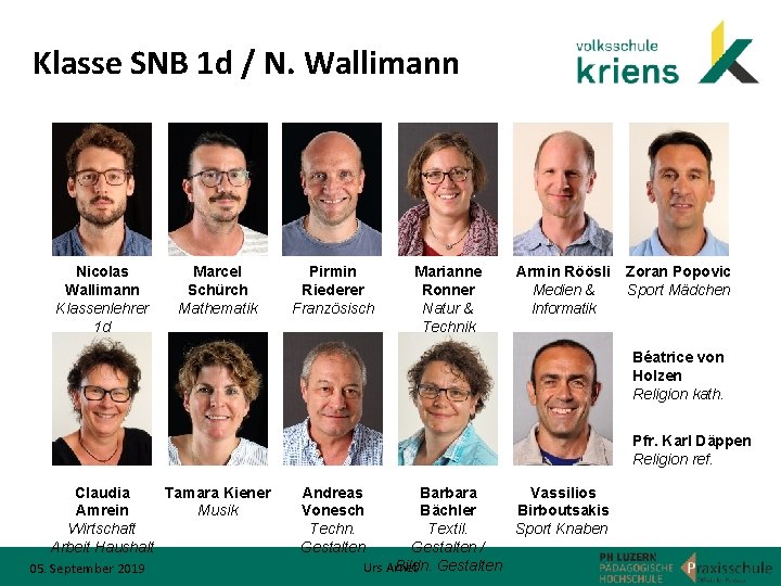 Klasse SNB 1 d / N. Wallimann Nicolas Wallimann Klassenlehrer 1 d Marcel Schürch