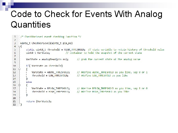 Code to Check for Events With Analog Quantities 